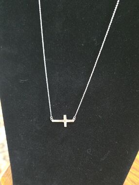 Sterling Silver Horizontal Cross Necklace - Silver
